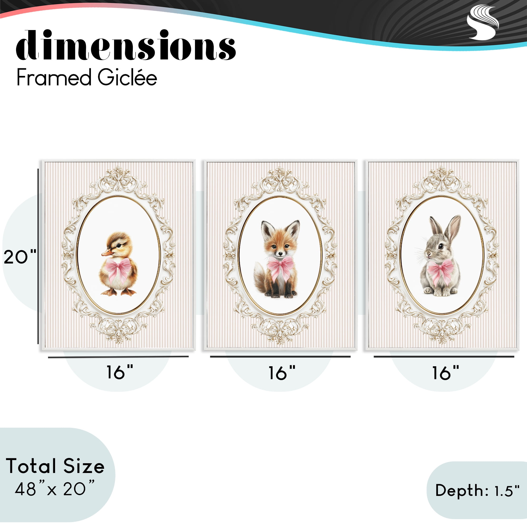 Stupell Industries Vintage Animals with Ornate Design 3 Piece White Framed Giclee Art Set, design by Christine Simpson Art