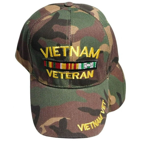 Vietnam Vet Veteran Ribbon Woodland Camouflage Adjustable Embroidered Cap Hat