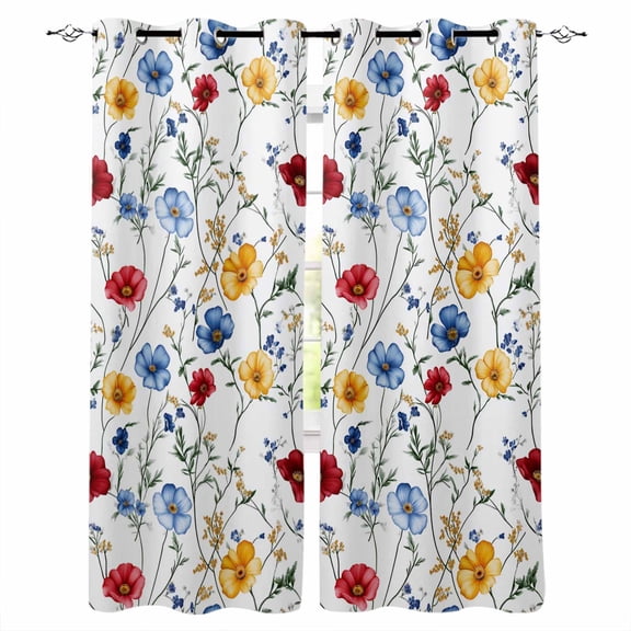 Spring Floral Blackout Curtains 63 Inches Long for Bedroom, Elegant Watercolor Botanical Flower Thermal Insulated Room Darkening Black Out Window Curtain Panels Grommet Drapes for Living Room