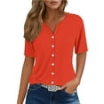 thumbnail image 4 of Women's Shirt 2025 Summer Short Sleeve V-Neck Button-Down Casual Printed Blouse | Yubnlvae | Womens Summer Tops Fashion 2025 V Neck Print Shirts Casual Button (Orange | 3XL), 4 of 6