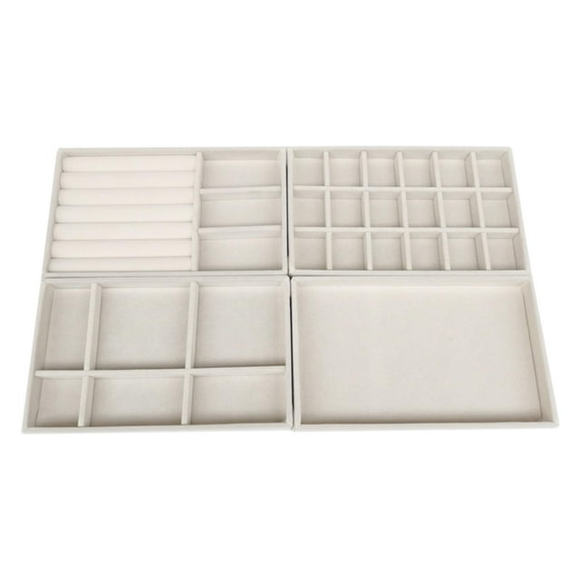 Milaget 4 Pieces Stackable Jewelry Trays Organizer, Drawer Inserts Showcase Display Case Beige