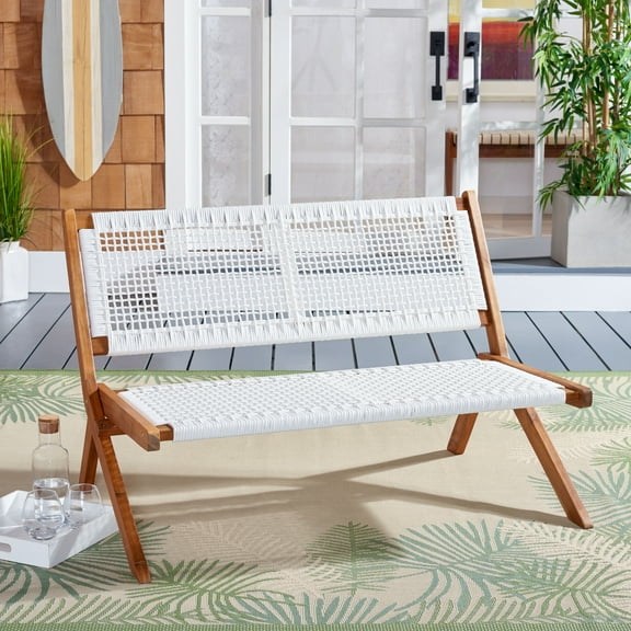 SAFAVIEH Kobina Outdoor Patio, Bench, Natural/White