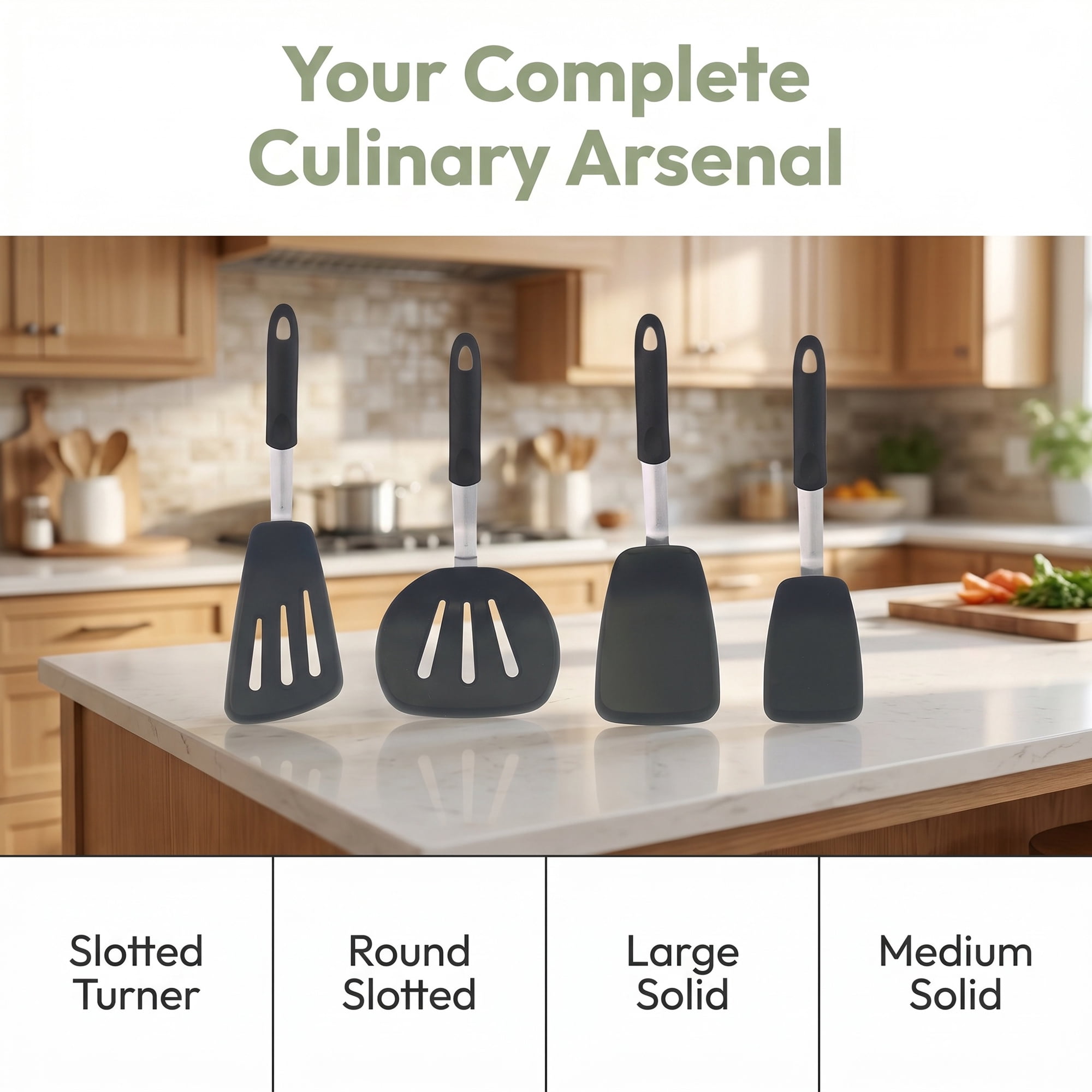 Unique Bargains Kitchen Utensils Set with Heat-Resistant Spatula Tools Black 4Pcs