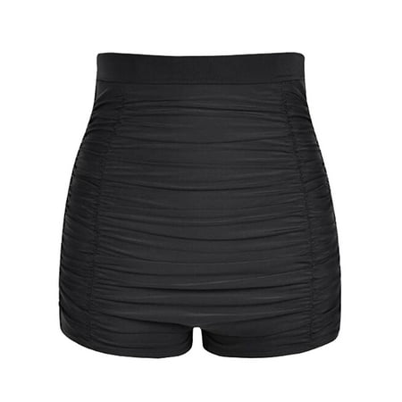 Women High Waist Bikini Tankini Bottoms Wrinkle Swim Briefs Swimming Pants Beach Shorts Bathing Suit Swimwear Swimsuit Beachwear Black Dark Blue M-4XL
