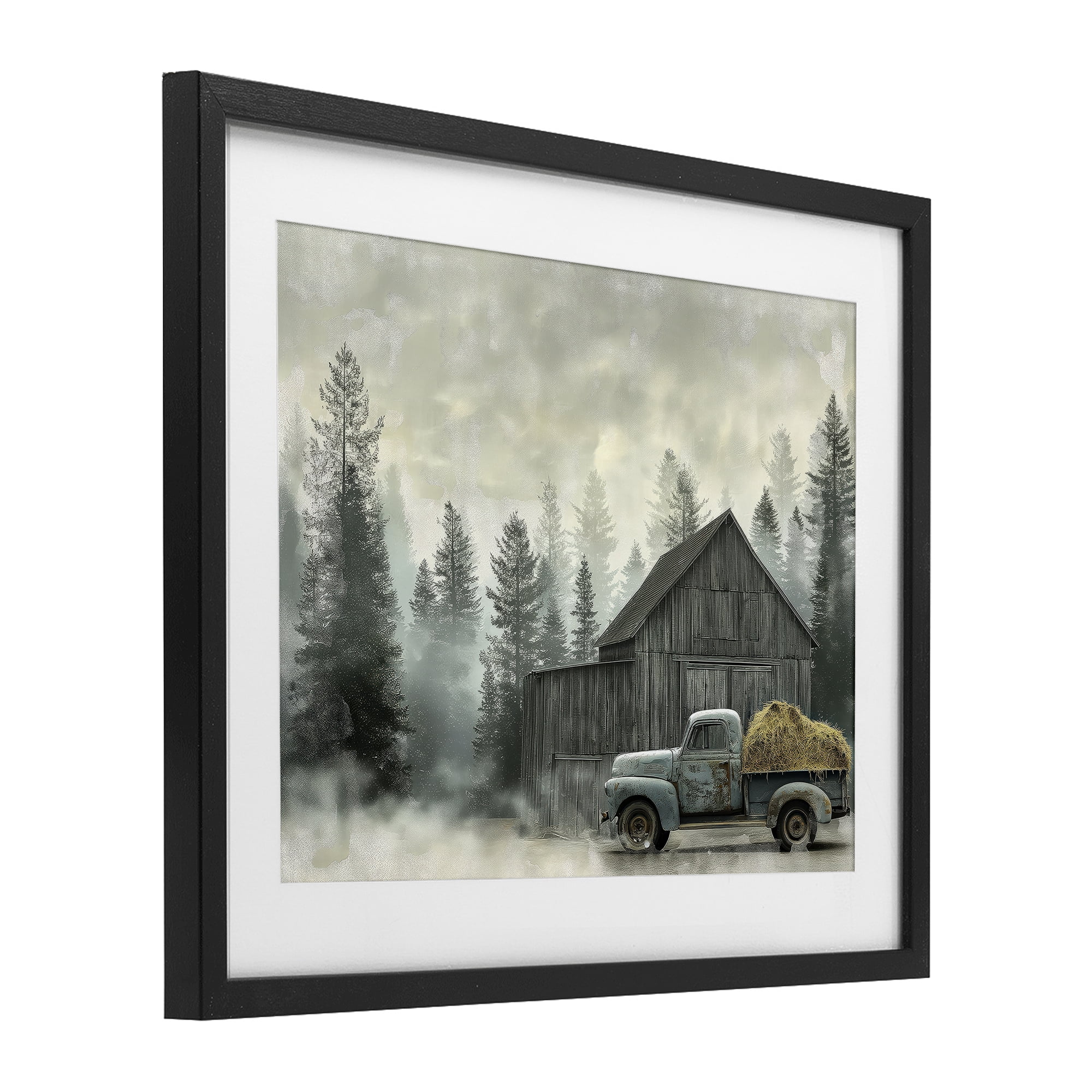 Stupell Industries Vintage Pickup at Misty Barn Black Framed Print Under Glass, design by Imagine It Images