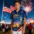thumbnail image 2 of Y-Sunset Boys Patriotic 250th Anniversary Button Down Hawaiian Shirt, American Flag Firework Print Short Sleeve Casual Top for 4th of July Summer Outdoor(Blue1/2-3 Years), 2 of 4