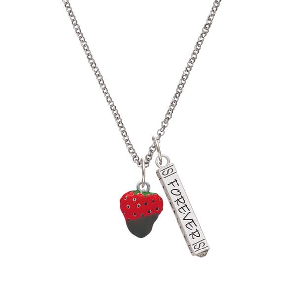 Delight Jewelry Silvertone 3-D Chocolate Dipped Strawberry Silvertone Forever Bar Charm Necklace, 23"