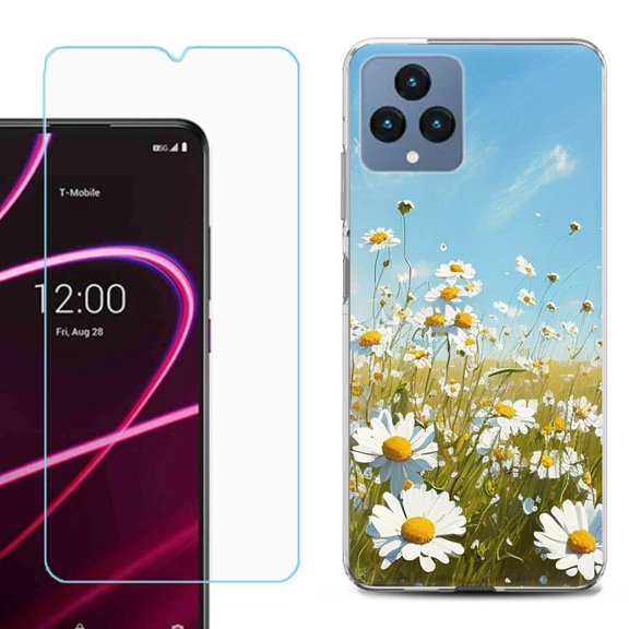OneToughShield ® for T-Mobile Revvl 6x 5G Shockproof Phone Case, with Tempered Glass Screen Protector - Daisy Field
