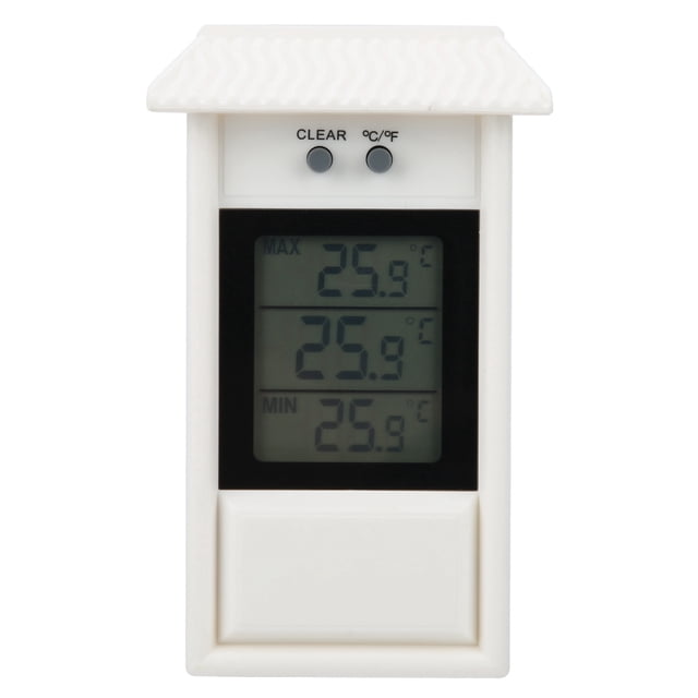 Termómetro digital para exteriores, resistente al agua, para jardín, color blanco, con gancho
