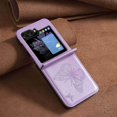 thumbnail image 4 of Decase for Samsung Galaxy Z Flip 5 5G 2023, Luxury Elegant Vintage Retro Butterfly Embossed Premium PU Leather Flip Protective Phone Cover,Galaxy Z Flip 5 Wallet Case with Card Stand, Violet, 4 of 6