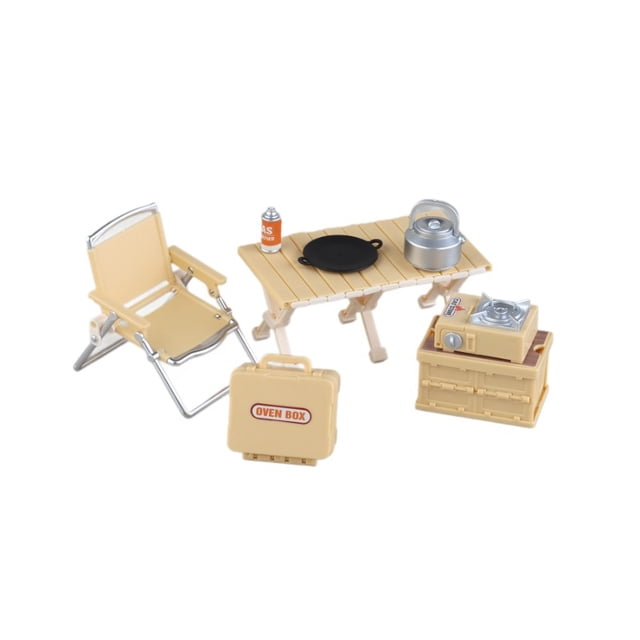 Juego de muebles de casa de muñecas en miniatura para acampar al aire libre, 8 piezas