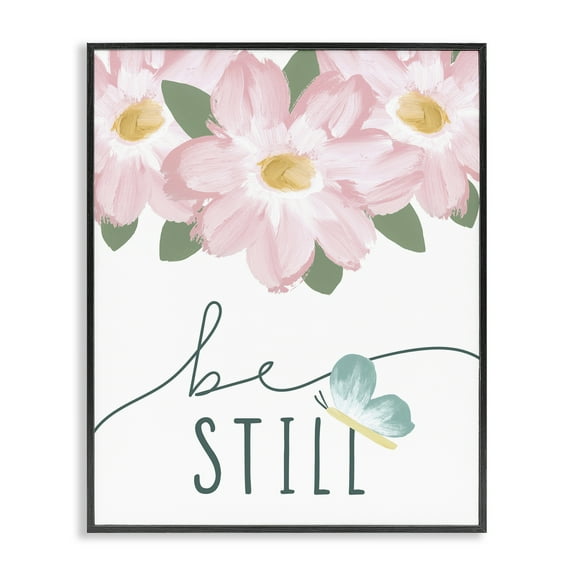 Stupell Industries Be Still with Florals Religious Painting Black Framed Art Print Wall Art, 11 x 14