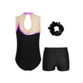 thumbnail image 2 of XUNZOO Girls Gymnastics Ballet Dance Leotard Keyhole Back Unitard with Shorts Hair Tie 3 Piece Set Purple 12, 2 of 5