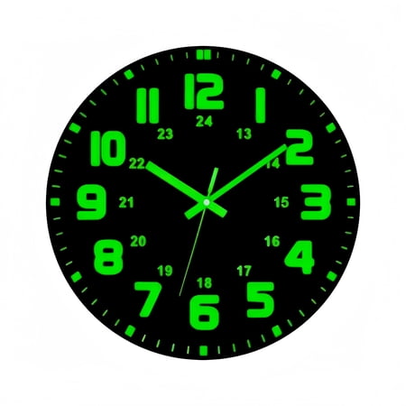 Glow in the Dark Wall Clock with 12/24-Hour Dial, Round Luminous Home Decor for Bedroom Living Room, Silent Non-Ticking