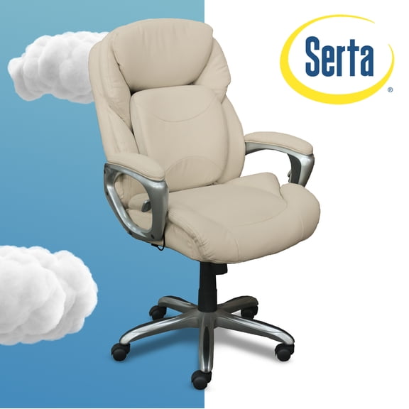 Serta My Fit Bonded Leather High-Back Office Chair with 360 Motion, 250 lb Capacity, Ivory