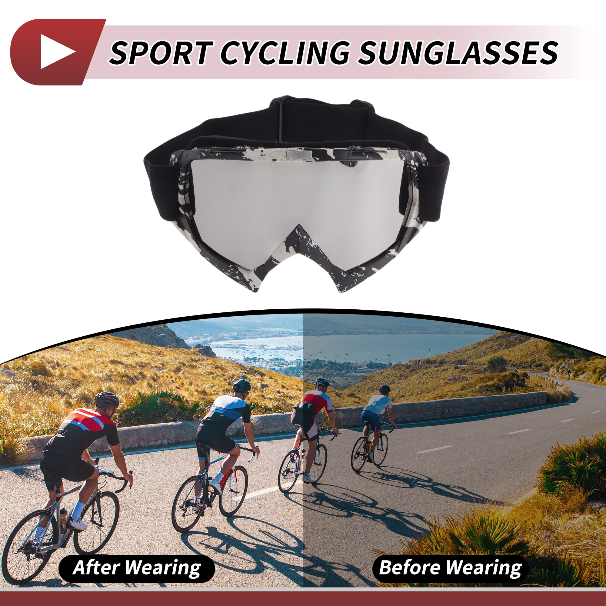 Unique Bargains Motorcycle Riding Goggles PC TPU Cycling Sunglasses Silver Tone Lens White Frame