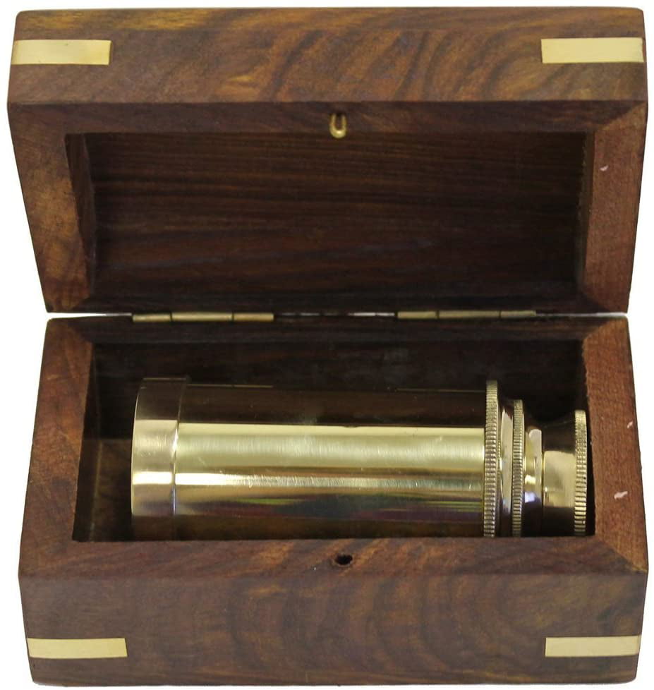 6 Solid Brass Handheld Telescope Nautical Pirate Spy Glass With Wood Box 