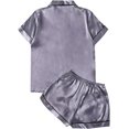 thumbnail image 2 of Ensemble de Pyjama 2 Pcs en Satin pour Femmes, Bouton avant, Manches Courtes, 2 of 5