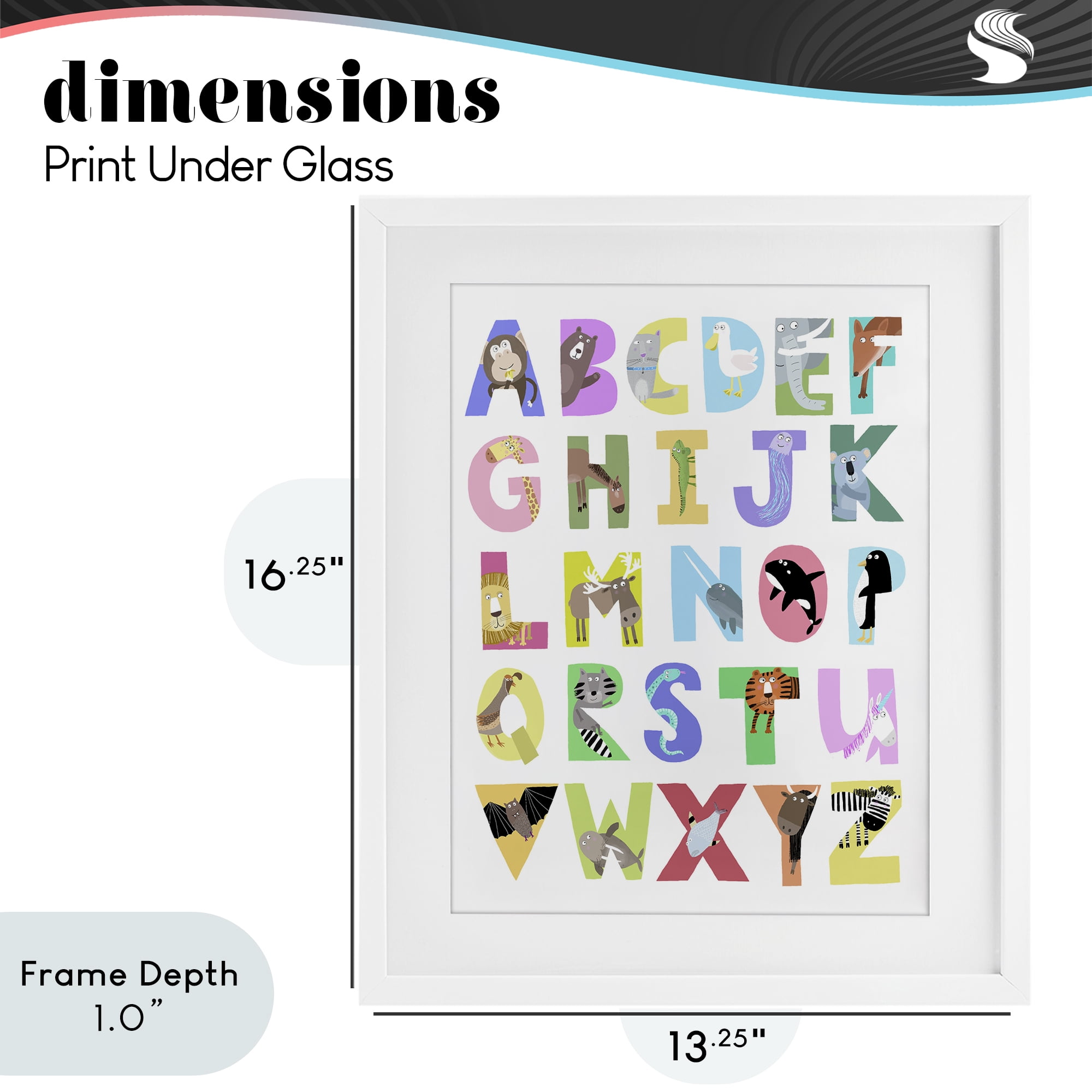 Stupell Industries Alphabet Shapes with Animals White Framed Print Under Glass, design by Carla Daly