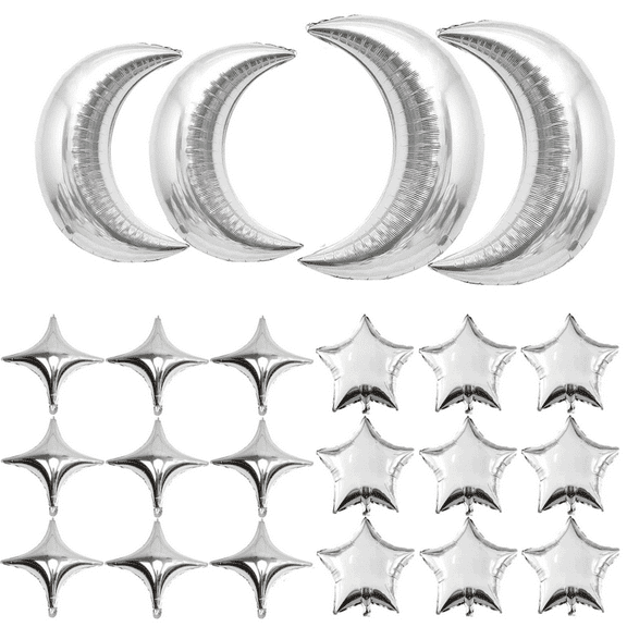 54Pcs Star Foil Balloons Moon Foil Mylar Balloons for Bachelor Party Christmas Anniversary Engagement Wedding Birthday Party Decoration