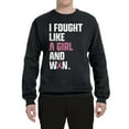 thumbnail image 2 of Wild Bobby I Fought Like A Girl and Won Breast Cancer Awareness Unisex Crewneck Sweatshirt, Black, Small, 2 of 6