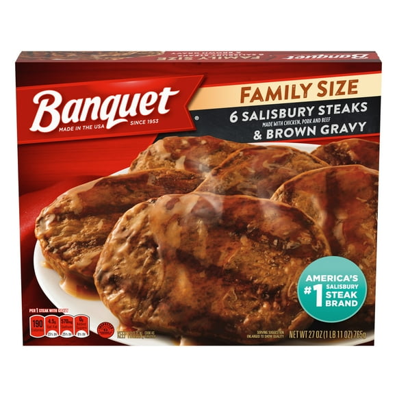 Banquet Family Size Salisbury Steaks and Brown Gravy, Frozen Meal, 27 oz (Frozen)