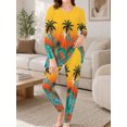 thumbnail image 4 of Women's Milk Silk Sleepwear Long Sleeve Pajama Set Tropical Palm Sunset 2 Piece Loungewear, 4 of 7