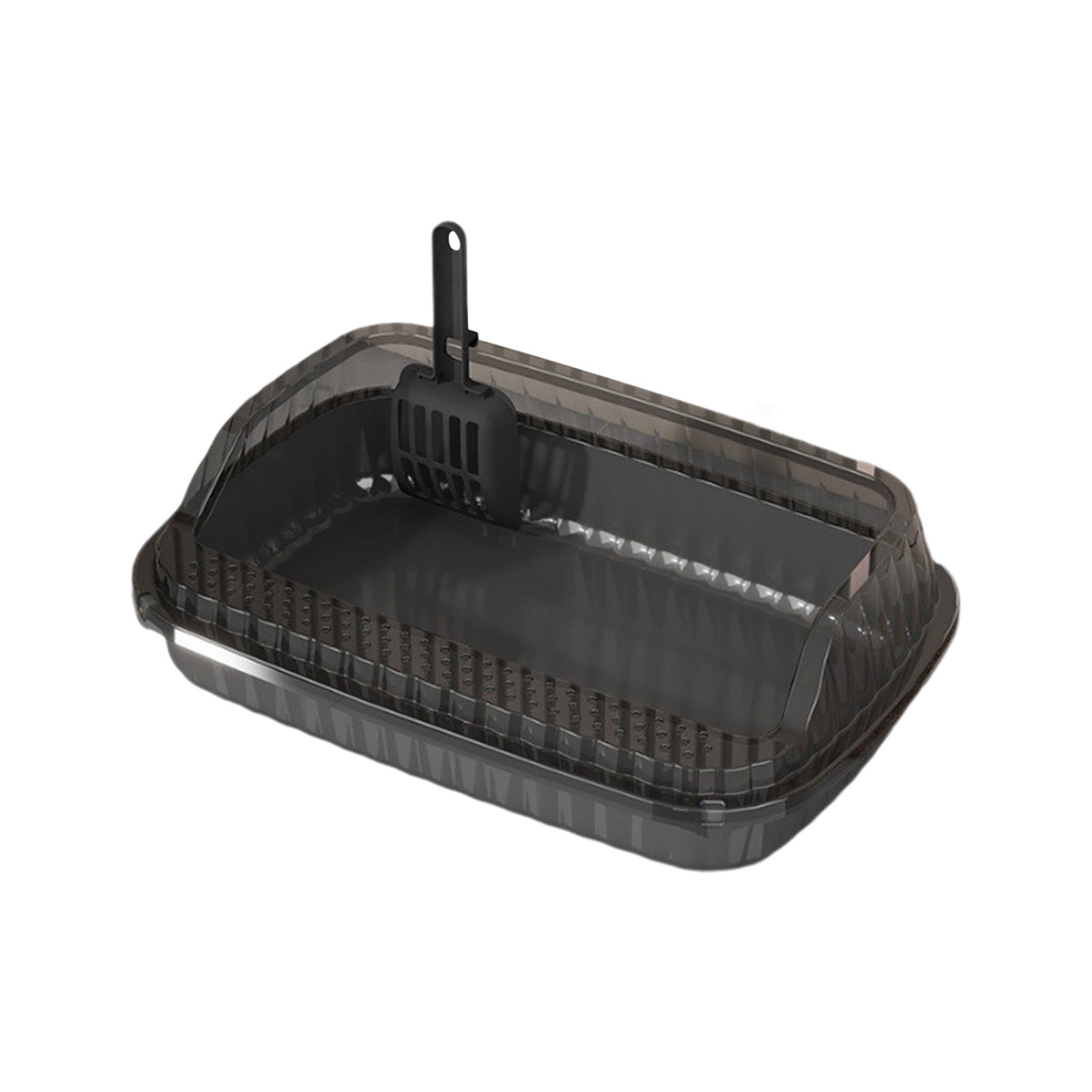 Semi Enclosed High Sided Cat Litter Box with Scoop, Splash Proof Plastic Litter Pan for Indoor Cats