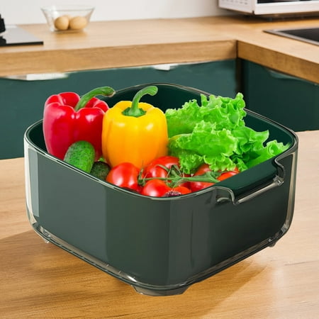 

Black and Friday Deals 50% Off Clear Dealovy Double Layer Drains Basket with Cover Kitchen Fruit And Vegetable Basket Household Portable Vegetable Washing Basin Picnic Basket