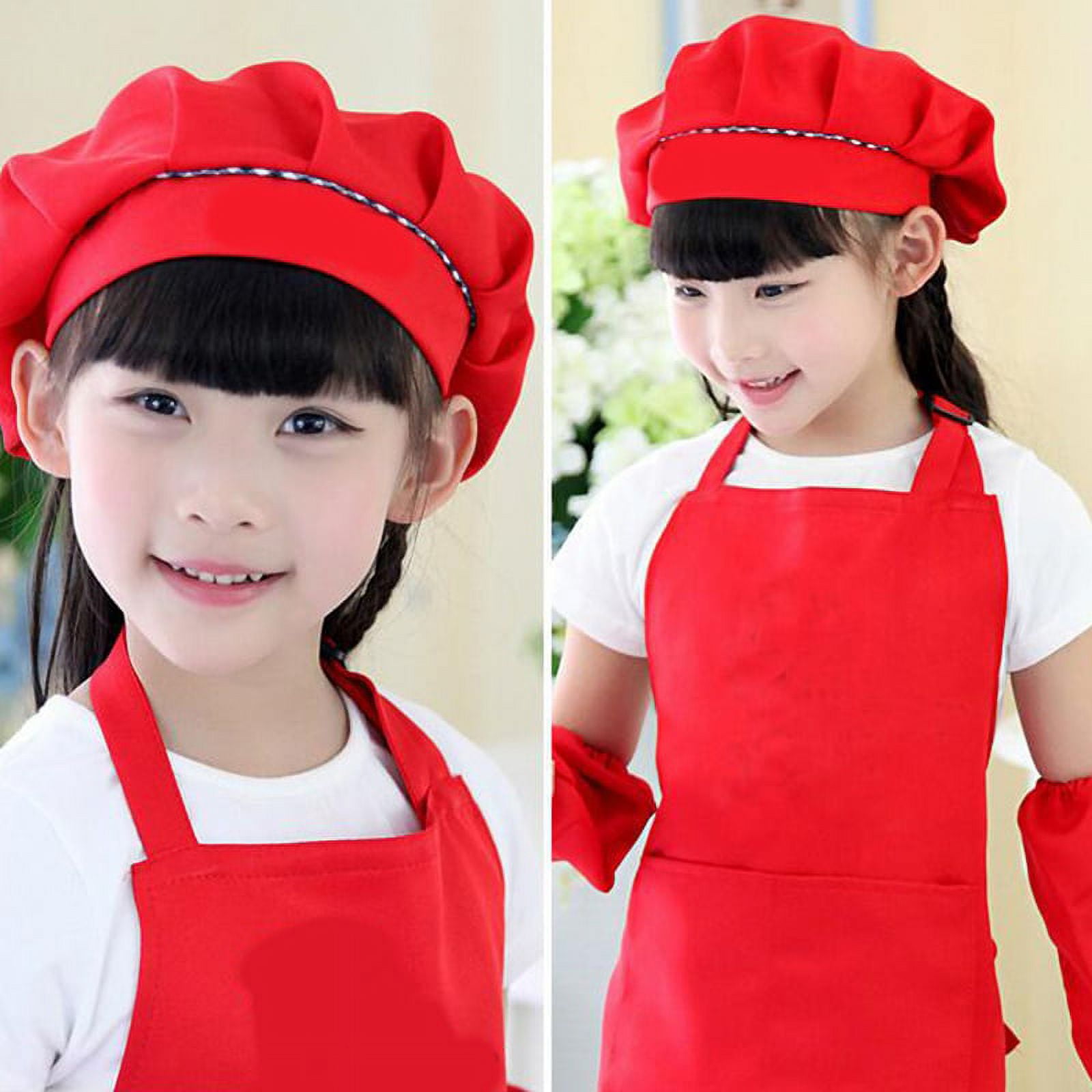 12 Piece Children's Chef Hat Apron Set, Boy and Girl Apron Children Adjustable Cotton Apron Kitchen Apron Belt