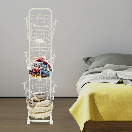 3-Tier Universal Wheels Laundry Hamper Cart Clothes with 3 Removable Basket