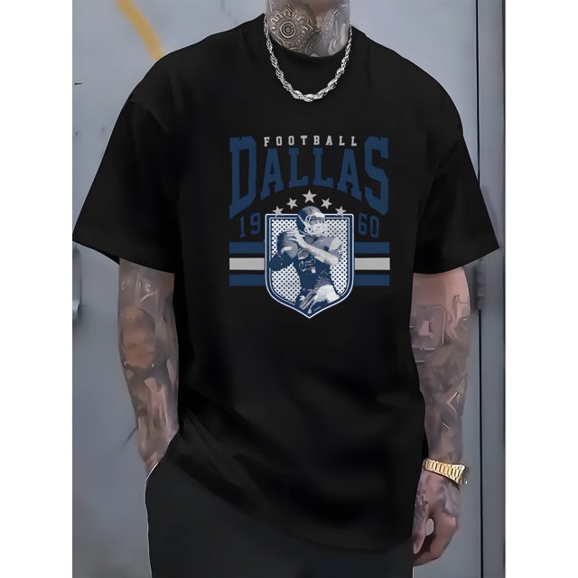 "DALLAS" letters, patterns, printed men's T-shirts, men's novel pattern design T-shirts, summer casual and comfortable T-shirts