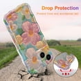 thumbnail image 3 of Case for iPhone 14, Colorful Retro Oil Painting Printed Flower Laser Beam Glossy Pattern Cute Curly Waves Border Exquisite Phone Cover Stylish Durable TPU Protective Case for Girls Women-Green, 3 of 18