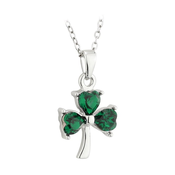 Sterling Silver Green Cubic Zirconia Shamrock Necklace