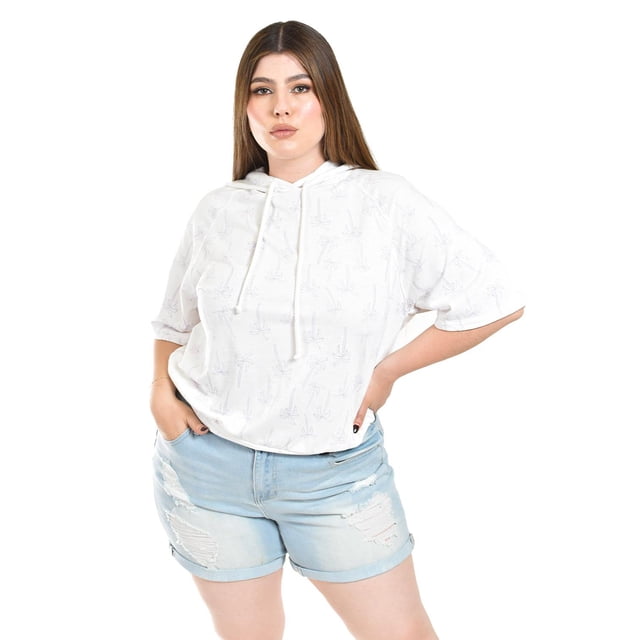 Sudadera ligera con capucha Roman Fashion /Tallas Extras, 1099 (Blanco palmeras) blanco 40