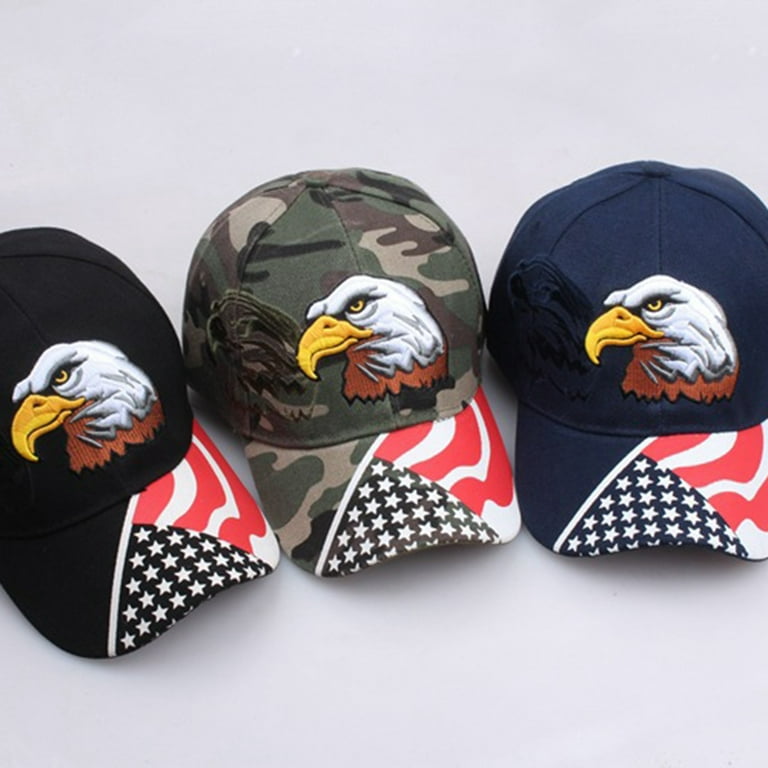 Draggmepartty Men's Baseball Cap Animal Caps Patriotic Embroidery American Eagle and Flag USA Dad Trucker Hat, Size: One size, Black