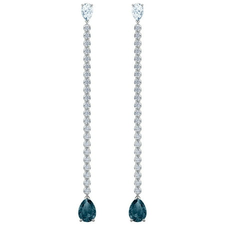 Swarovski Vintage Pierced Earrings - Blue - Rhodium Plating
