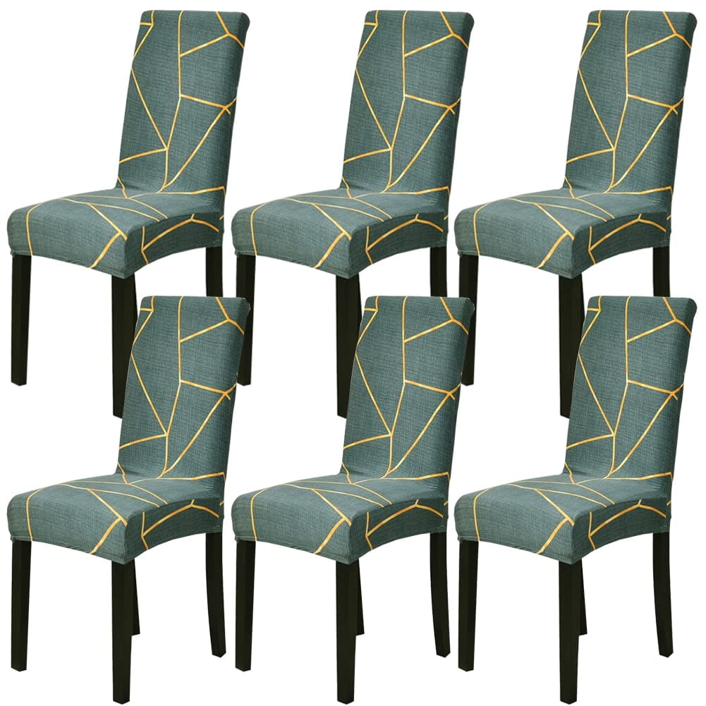 Stretch Dining Chair Covers Set of 6 Green and Gold Stripe Dining Chair