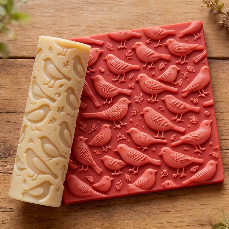 Bird Texture Embossed Polymer Clay Roller - Pottery Sculpting Tool for Valentine's Day, Easter and Spring Art Designs