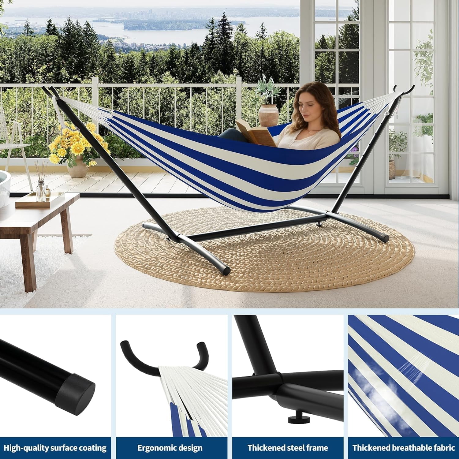Double Hammock, Heavy Duty Portable, 500 lb Weight Capacity, Perfect for Both Indoors and Outdoors, 2 Person Hammock with Carrying Bag