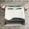 thumbnail image 3 of Ambesonne Cars Quilted Bedspread Set 3 Pcs, Retro Supercharger Vehicle, Queen Size, Charcoal Grey Orange, 3 of 3