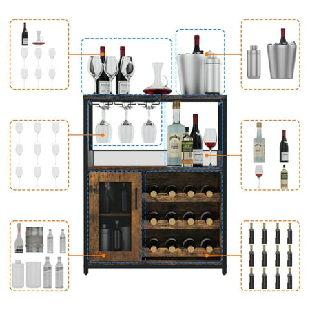 Yesurprise Wine Bar Storage Cabinet Industrial Wine Rack Wine Bar Buffet Cabinet with Storage Liquor Bar Buffet Sideboard Red Wine Collection Cabinet Brown