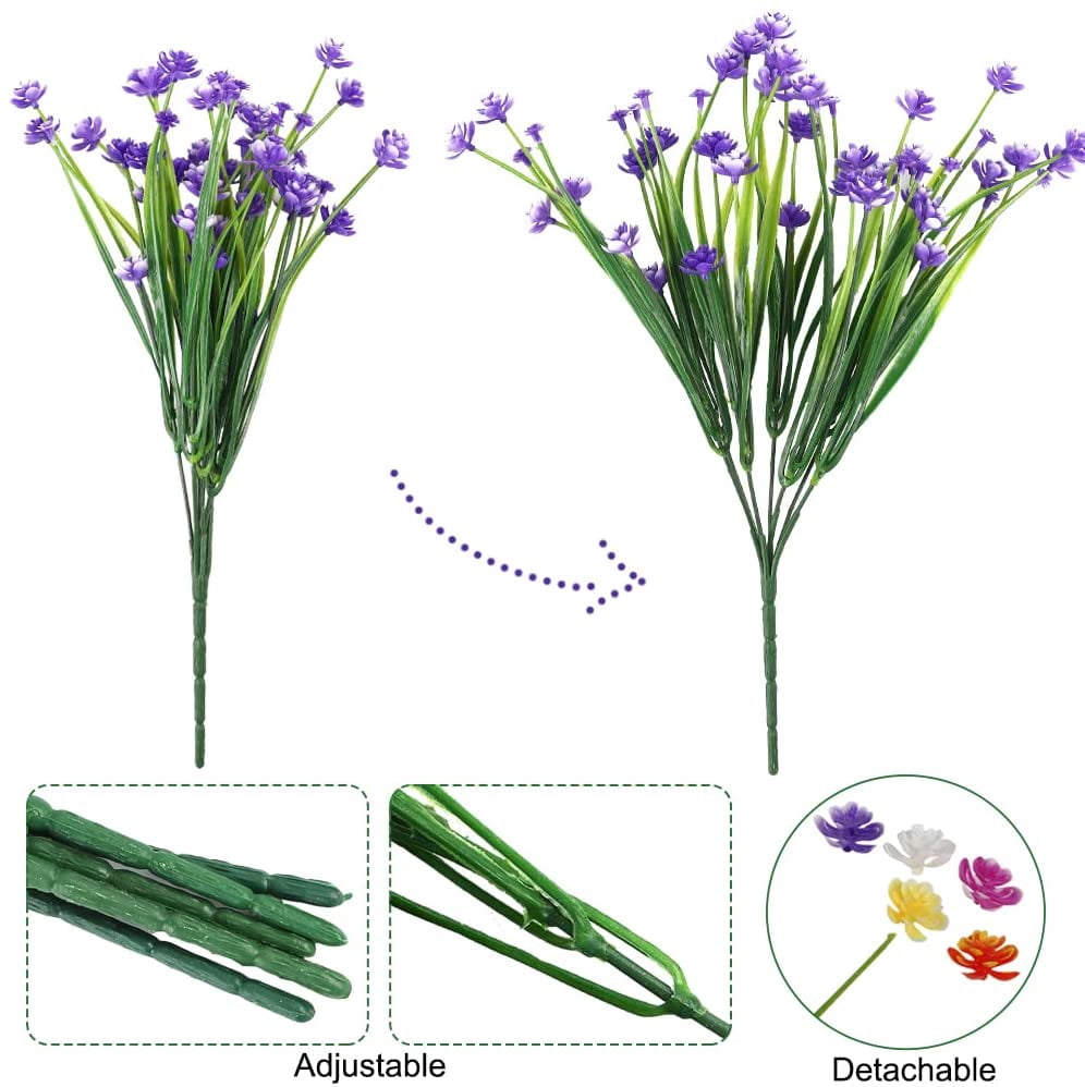 Morttic 10pcs Artificial Flowers for Outdoors UV Resistant Plastic Flowers Fake Plants Spring Flowers in Bulk for Indoor Outdoor Cemetery Home Wedding Vase Pots Decorations (5 Colors)
