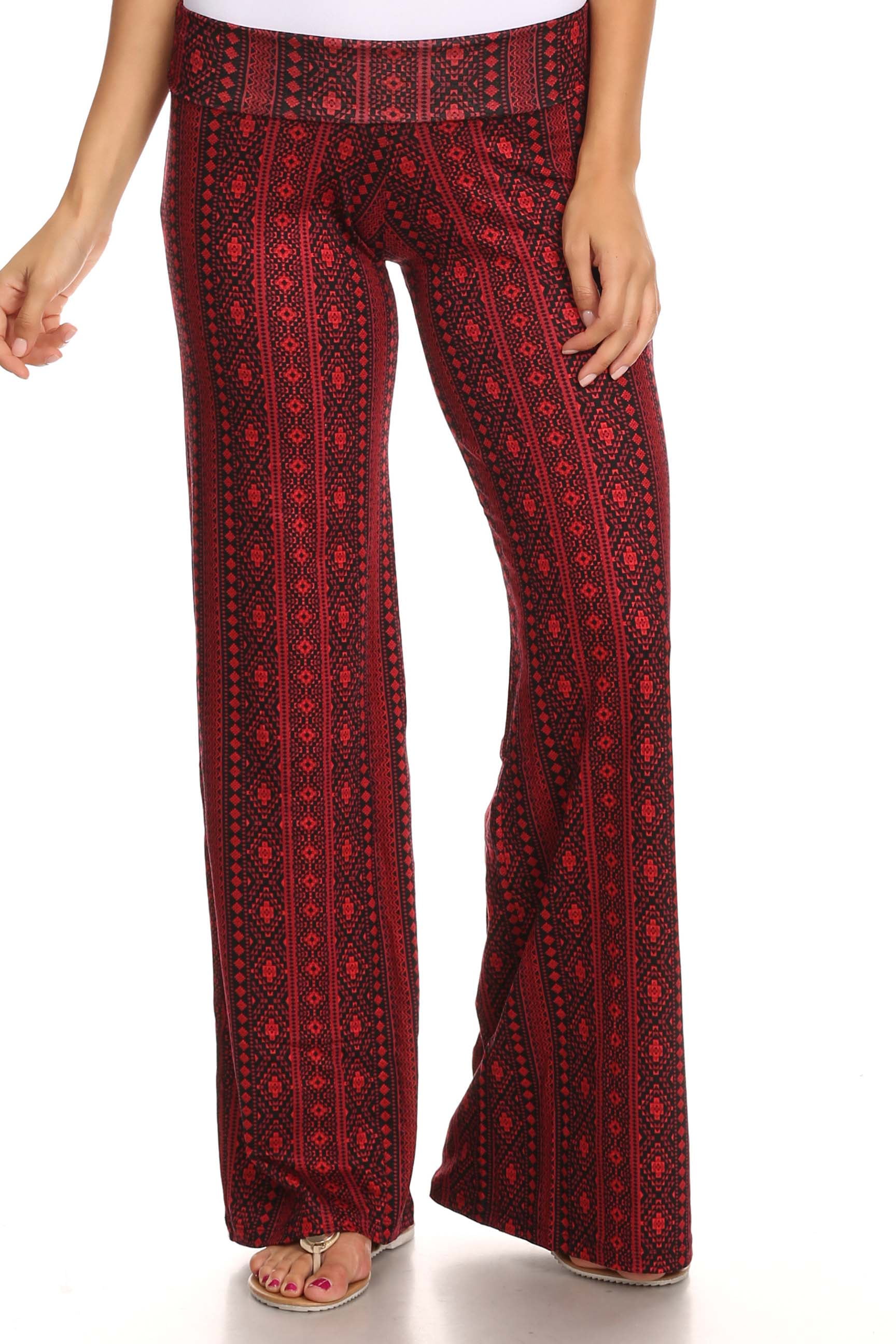 Sharon's Outlet - Women's Tribal Burgundy Printed Palazzo Pants Made in ...