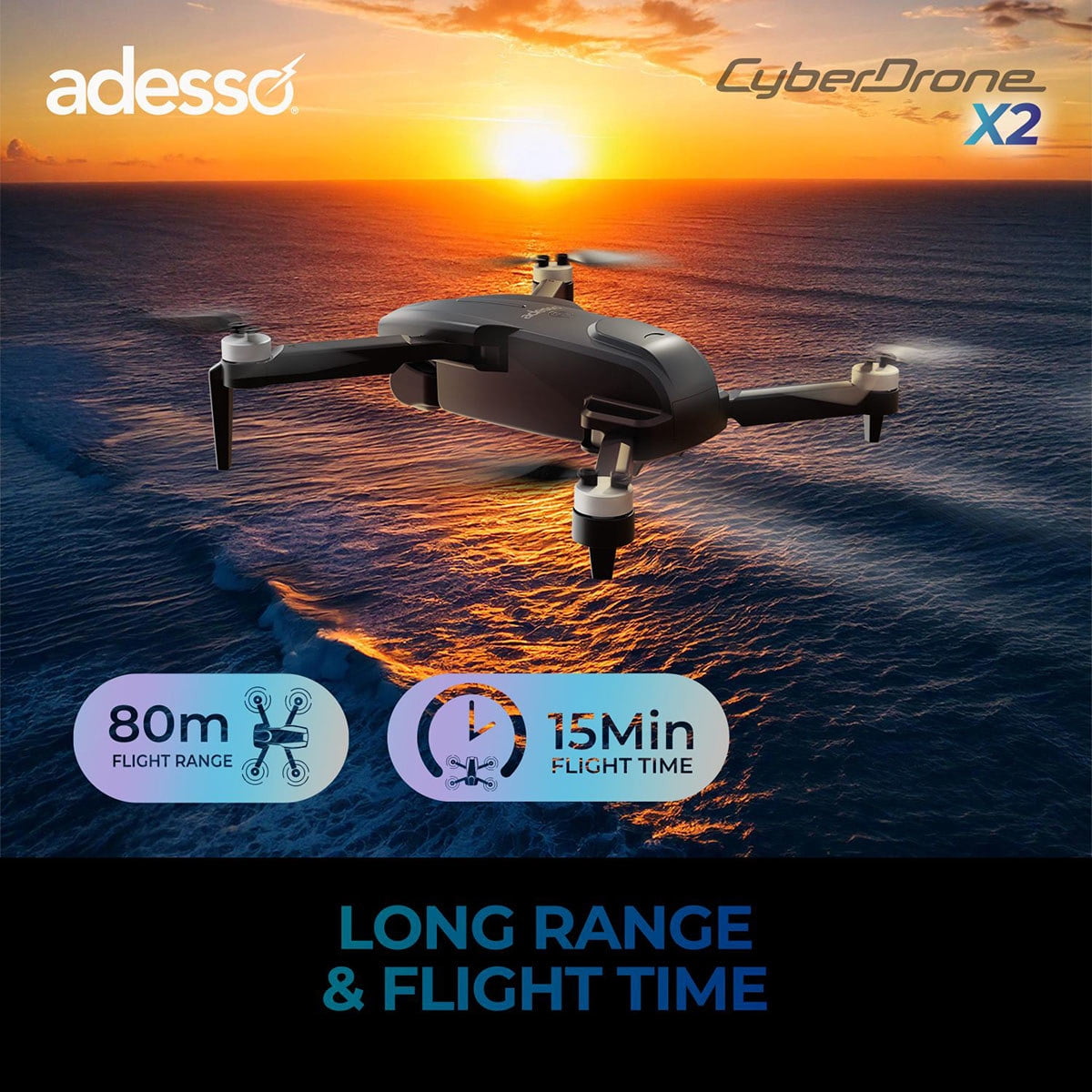Adesso CyberDrone X1 Lightweight Remote Controlled Drone with 2.4GHz Controller Altitude Hold Headless Mode 3D Flips 720P Camera Beginner Friendly