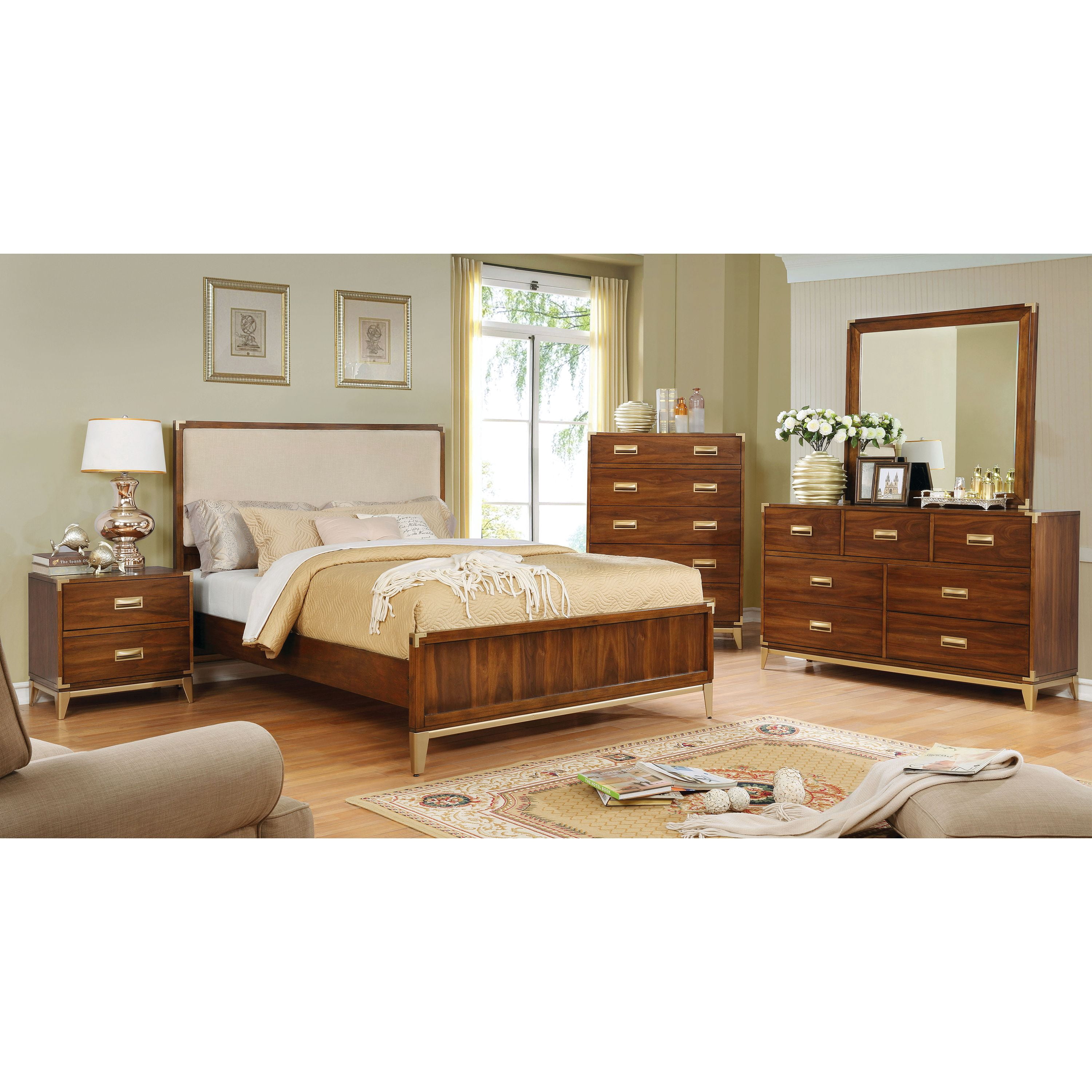 Furniture of America Eilith Platform Bed, California King, Dark Oak, Beige