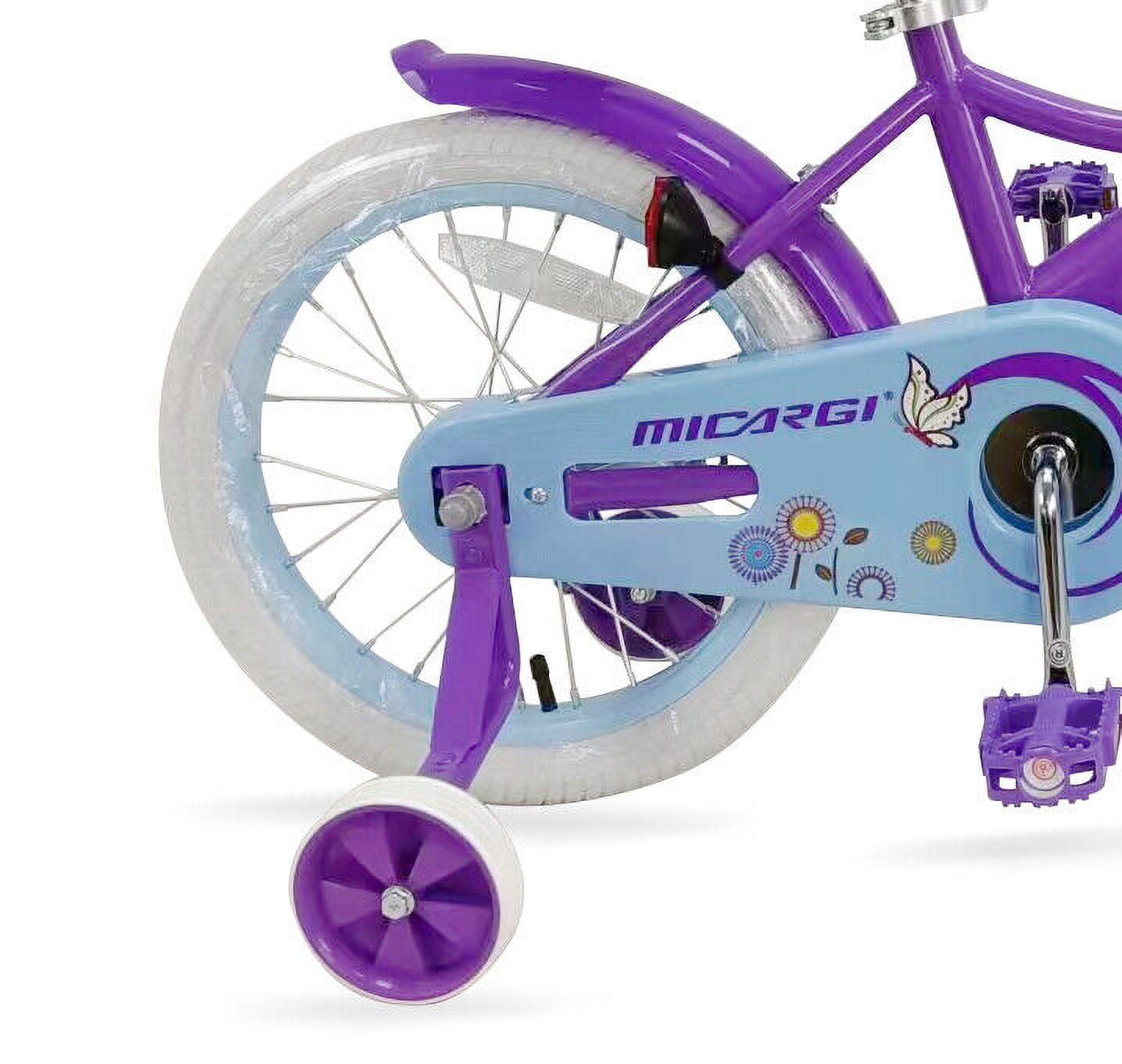 Micargi 16" inch Girl Kids Bike with Basket Girls with Training Wheels 4 5 6 7 Year Princess Toddler Purple