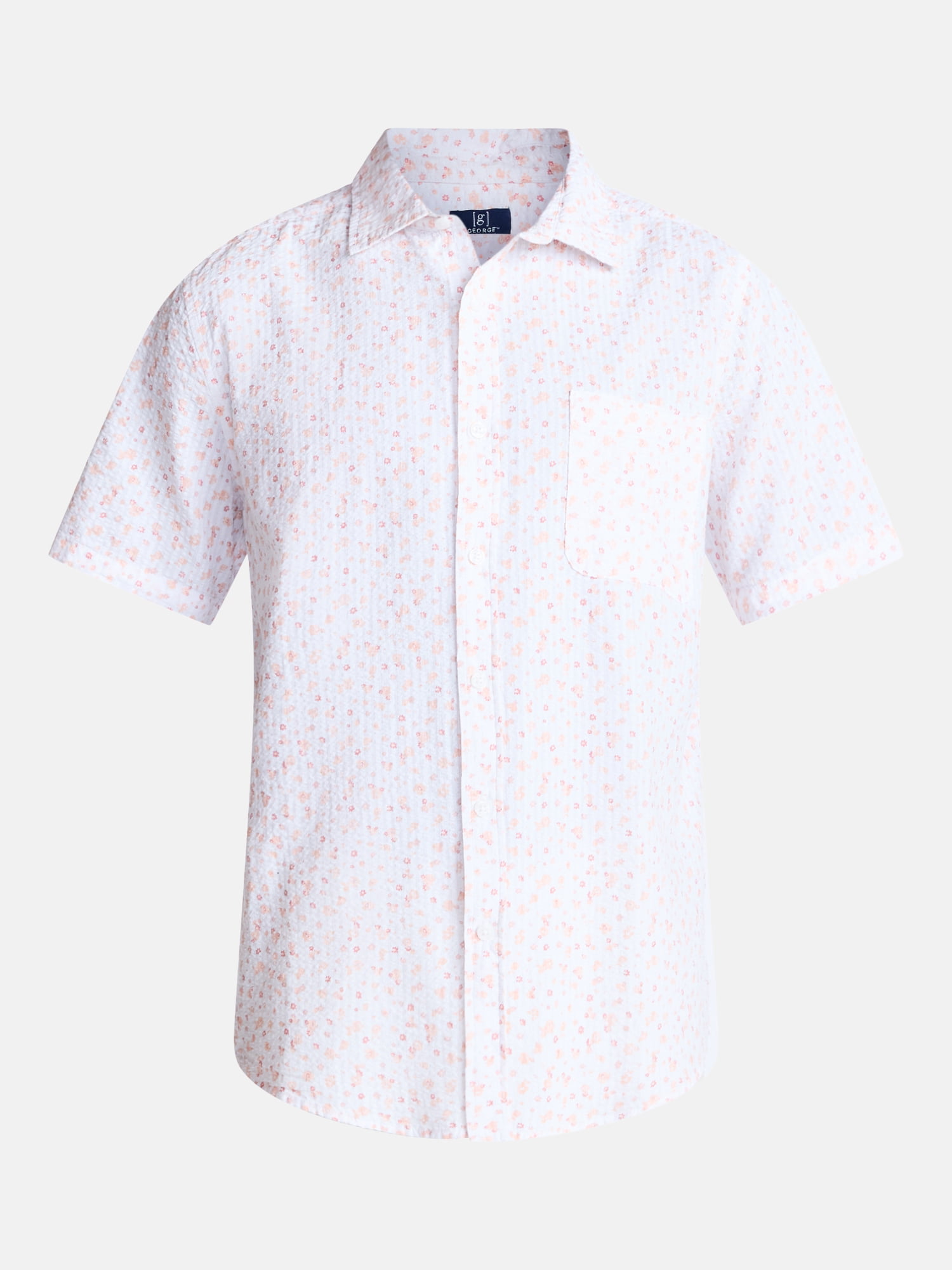 George Men's & Big Men's Modern Fit Seersucker Button Up Shirt with Short Sleeves, Sizes XS-5XL