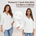 thumbnail image 2 of SWQZVT Women's V Neck Polo Shirt 3/4 Sleeve Collared Casual Business Top Loose Fit Summer Blouse, 2 of 7