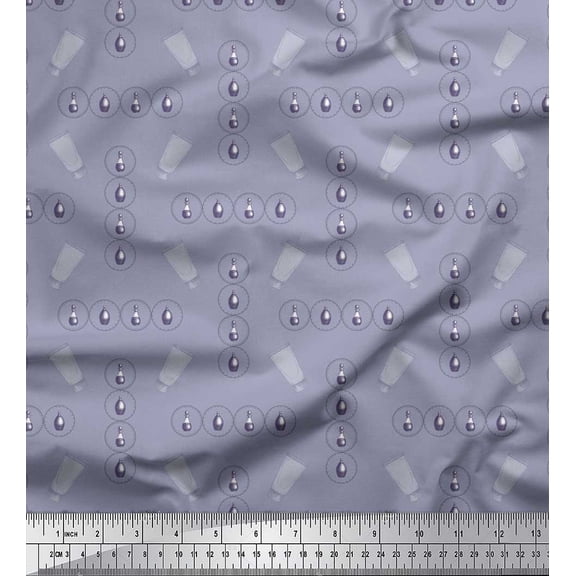 Soimoi Gray Cotton Voile Fabric Circle,Glass & Bottle Vintage Print Fabric by the Yard 42 Inch Wide